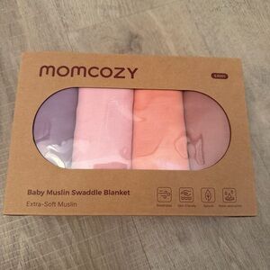 New in sealed box. MomcozyBaby Muslin Swaddle Blanket Set - Purple, Pink, Orange